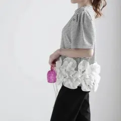 【Myu】大人気完売！！裾フリルボーダーTシャツ（WHITE）のサムネイル
