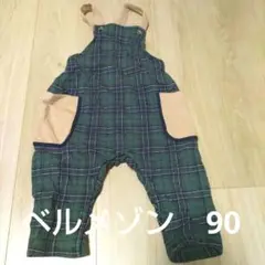 グリーンチェック柄オーバーオール 90　ベルメゾン