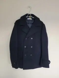 ウール製ネイビー ダブルブレストピーコート