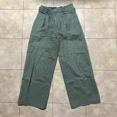 UNIQLO/ユニクロ【ベルテッドリネンコットンワイドパンツ M カーキ】麻