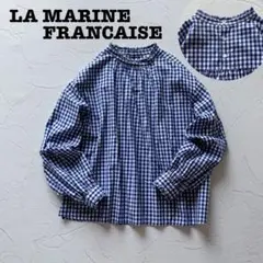 ✨美品✨マリンフランセーズ ギンガムチェック フリル ブラウス シャツ 青