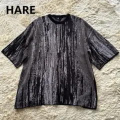 HARE ハレ アブストラクトニットプルオーバー M ブラック 半袖