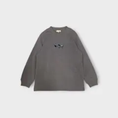 グレー 刺繍 クルーネック トレーナー