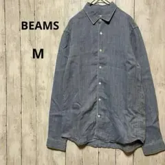 BEAMSビームスブルー リネン100%長袖シャツ