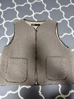 ZARA ボアベスト L ブラウン ベージュ ボアジレ