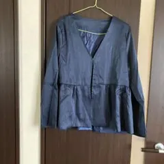 ペプラム パンツスーツ XL セットアップ フォーマル レディース ネイビー