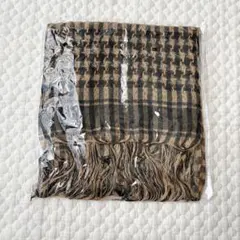 カーキ色/ アフガン ストール 大判サイズ フリンジ付き チェック ミリタリー