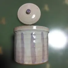 陶器ベージュ 紫ストライプ