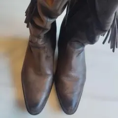 ブラウンレザー フリンジ付きウエスタンブーツ 23〜23.5cm