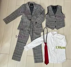 フォーマルスーツ7点セット 140cm 130cm チェック柄
