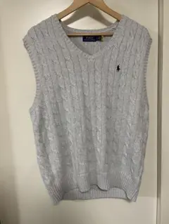 ポロラルフローレン Vネックケーブルニットベスト Lアッシュグレー