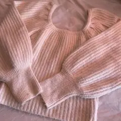 GRLリブ編みオフショルダーセーター アイボリー　白　M