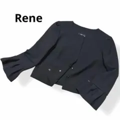 【美品✨2way】Reneノーカラージャケット 洗える カメリアボタン ルネ 黒のサムネイル