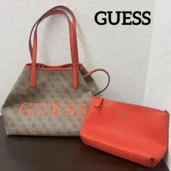 【未使用】GUESS ゲス トートバッグ ポーチ付き ブラウン×オレンジ