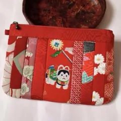 古布　ポーチ　ハンドメイド　犬張子　鯛車　絹などアンティーク