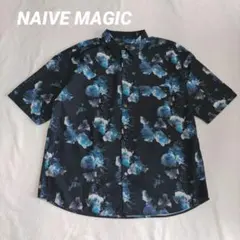 NAIVE MAGIC 総柄 フラワー 半袖シャツ ブラック×ブルー L 花柄のサムネイル