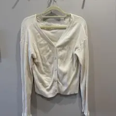 アイボリー リブ編み Vネック カーディガン