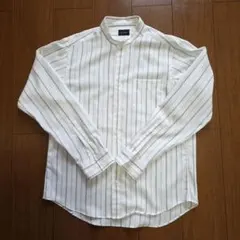 バンドカラーシャツ ホワイトストライプ