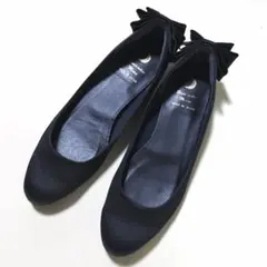 セプテンバームーン◆ブラックサテンバックリボン　フラットシューズ　24.5cm
