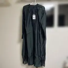 ダークグリーン シャツワンピース 長袖