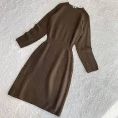 ユニクロユー ロング ニットワンピース ウール 長袖 M 冬 厚手 ウエストリブ