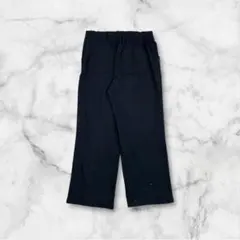 ワイドパンツ ウエストゴム ボタン レディースL ブラックネイビー カジュアル