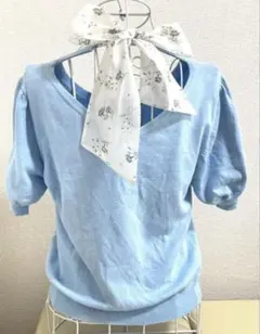 【美品】 titty&Co. ホルターネック カットソー 花柄 シフォン 水色