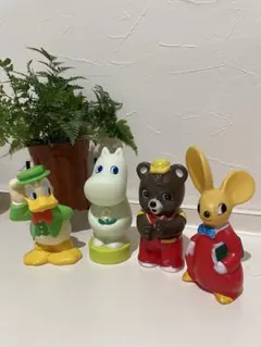 テ*ス様 レトロ キャラクター 貯金箱 4体セット ソフビ　昭和レトロ、訳ありのサムネイル