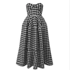 千鳥格子 ベアトップ ミディワンピース ハウンドトゥース