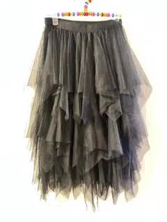 チュールスカート　フレアスカート　ブラック　Sサイズ　ロングスカート