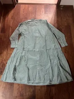 FREAK'S STORE マオカラーフレアシャツワンピース ストライプグリーン