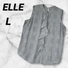 ELLE 【L】チェック柄フリルシャツノースリーブエレガントポリエステル100%のサムネイル