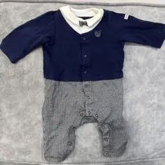 MIKIHOUSE 長袖ロンパース ネイビー×千鳥柄 70cm