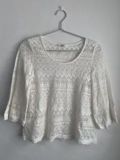 日本製アナザーエディション レースブラウス　シースルー　ホワイト