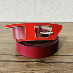 希少◎ DIESEL ディーゼル ベルト ビックロゴ レザー レッド 85/34