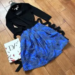 美品ダイアンフォンファステンバーグ　ワンピース　ラップドレス　ブラックブルー　0