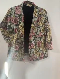 極上 シルク 絹 ウール ジャケット M L 花柄 2way スタンドカラー 