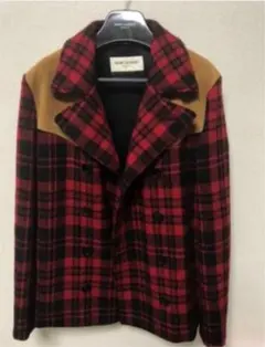 14AW サンローラン　スエード切替 チェック柄 Pコートのサムネイル