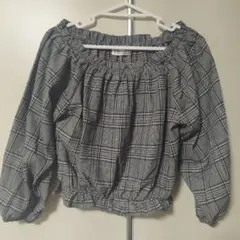 pumpkin オフショル チェック グレー ブラウス M