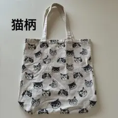 猫柄 トートバッグ キャンバス地 エコバッグ ねこフェイス柄