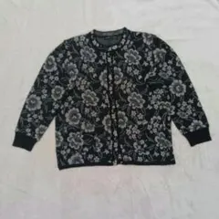 Vintage　きれいめカジュアル　花柄　黒　ニットセーター　レトロ　長袖　LL