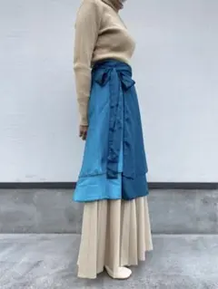 古着 ビンテージ テロテロ ブルー サマー 巻き スカート