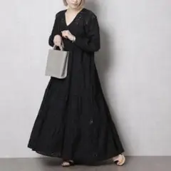 シフリ刺繍ティアードロングワンピース