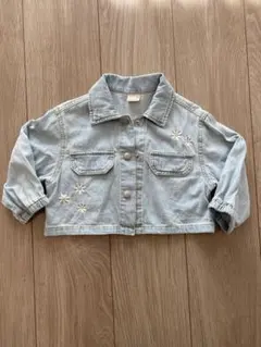 petit main 花刺繍付きライトブルーデニムジャケット S 女の子