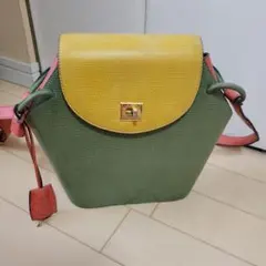 オールドLANCEL エナメルショルダーバッグ グリーンイエローのサムネイル