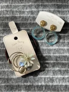 日本製　Hair Pony 花モチーフ ヘアバンド　イヤリングセット