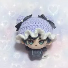 ちびぐるみ ぬい服 編み物 猫耳ニット 帽子 パープル
