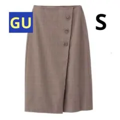 【美品】GUラップミディスカートチェック茶色ブラウン Sサイズ
