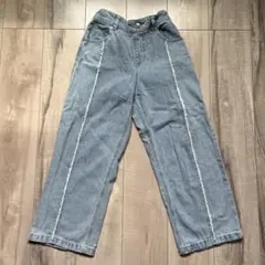 ライトブルー ストレートレッグフリンジパンツ　女の子用　綿100%