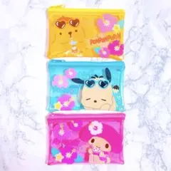 【新品】日焼けサンリオ フラットポーチ プリン マイメロ ポチャッコ 3点セットのサムネイル